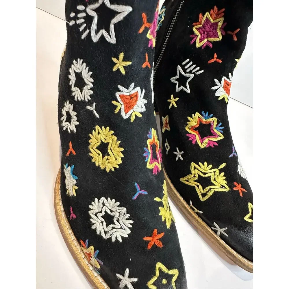 Free People Bowers Embroidered Western Ankle Boots Women’s EU 39 Black NWOB